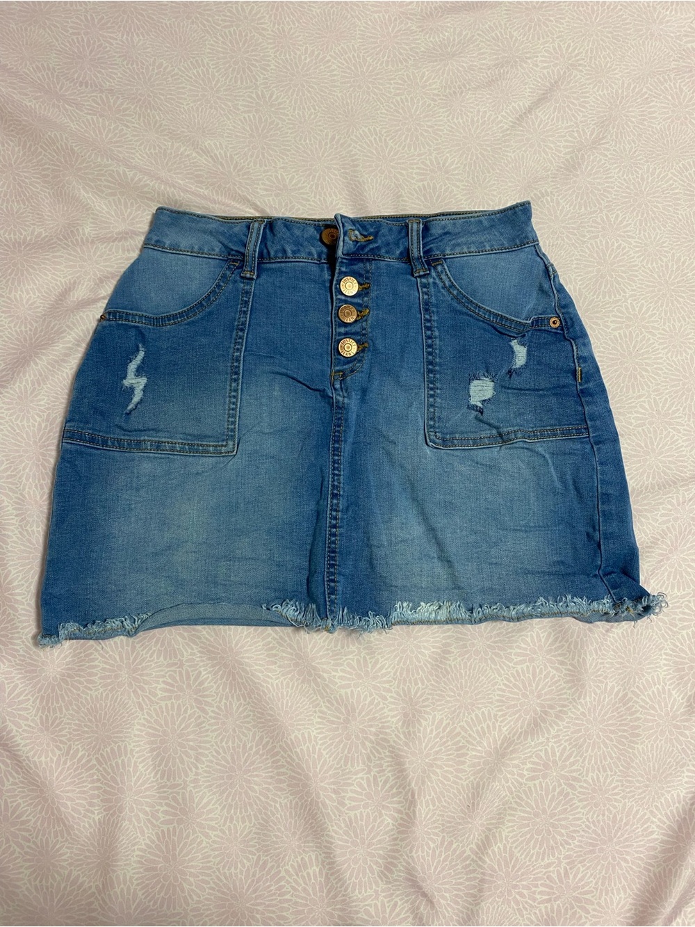 Justice Blue Distressed Button-Up Denim Mini Skirt